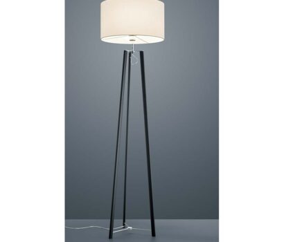 Stehlampe Petrus Schwarz, Chrom, Schirm Chintz Weiß