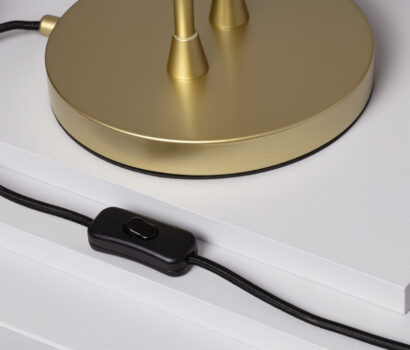 FUEGOS Tischlampe aus goldenem Aluminium und weißem Opalglas